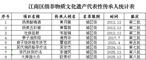 江南区级非遗代表性传承人统计表